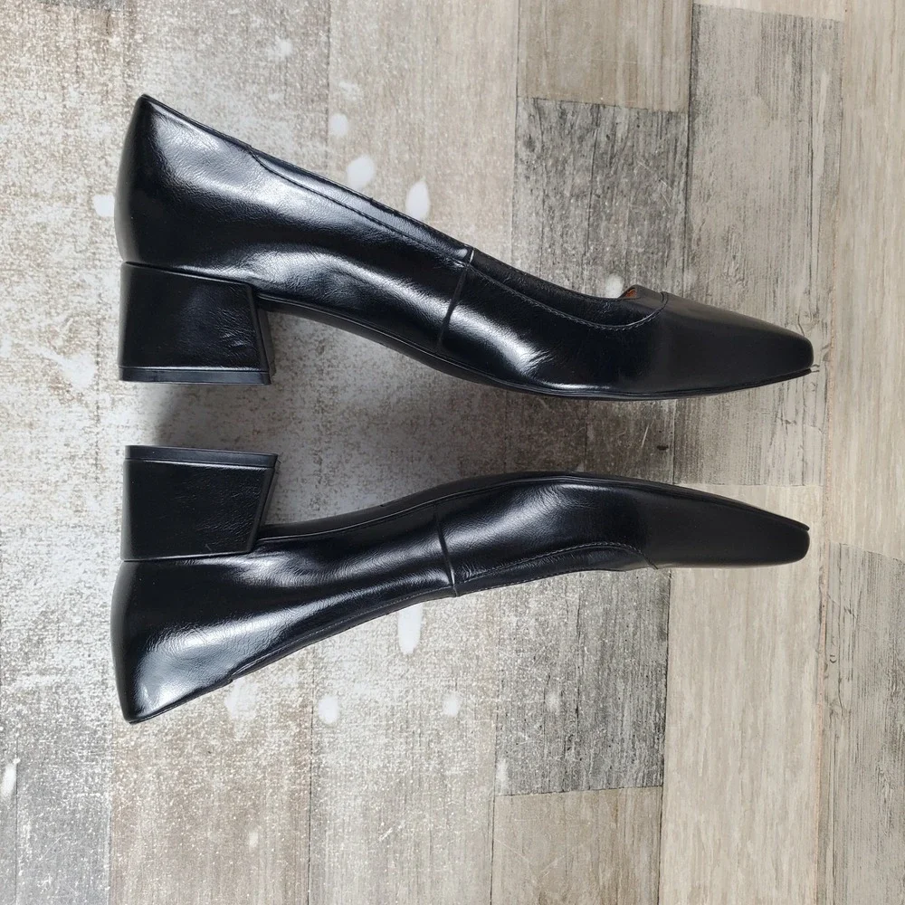 Naturalizer‎ Huntley Womens Pump Sz 10 W Black Faux Leather Slip On Block Heel